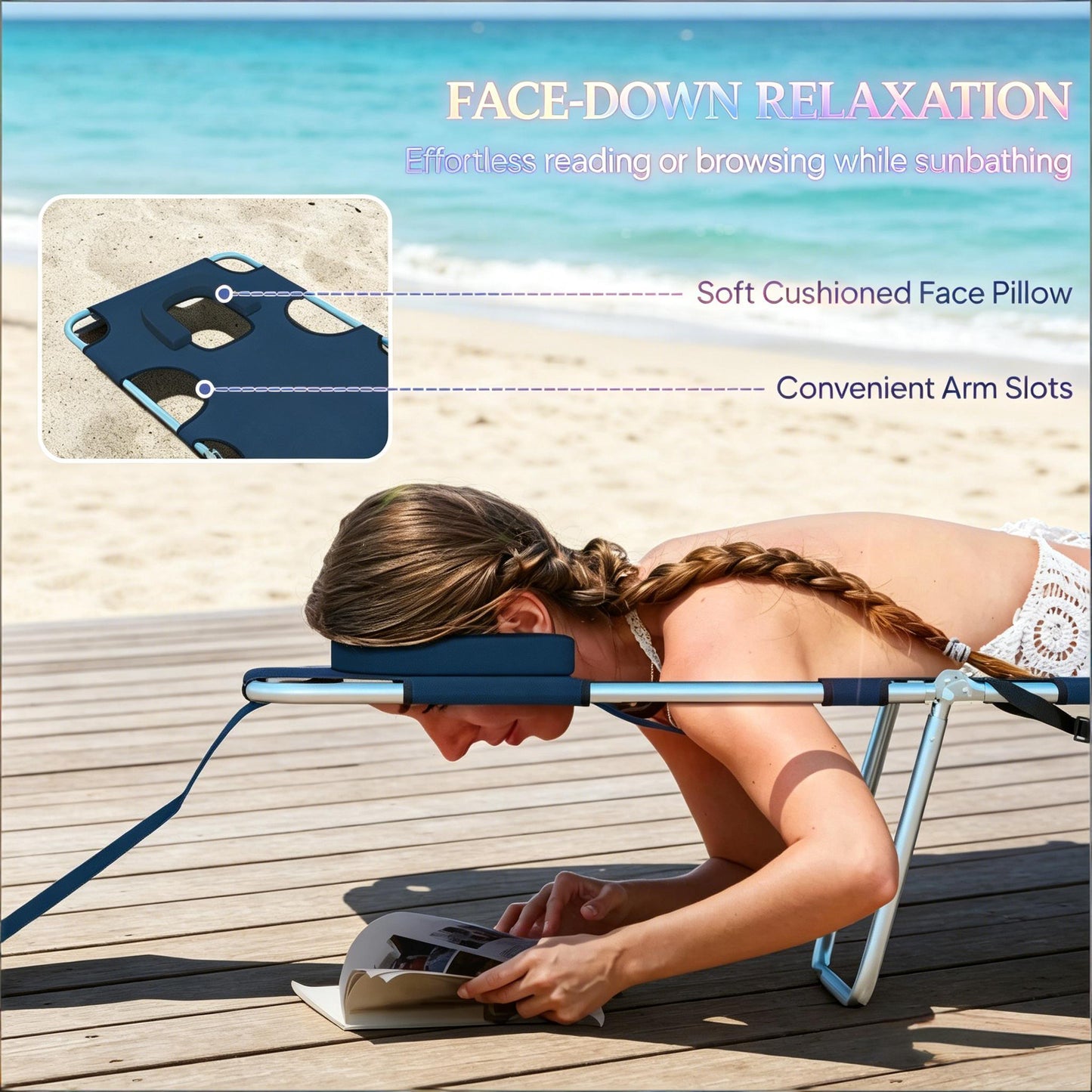 Adjustable Outdoor Chaise Lounge Chair - Dark Blue & Silver