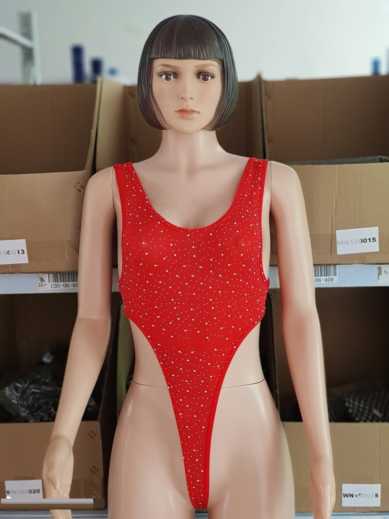 Sexy Ladies One-Piece Lingerie Bodysuit with Spot Drill Design