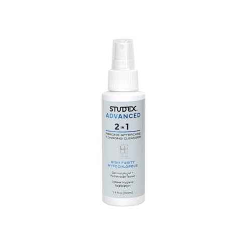 Studex Advanced 2-in-1 Piercing Aftercare & Cleanser ? Hypochlorous Spray for Body and Ear Piercing, Hypoallergenic Formula for Sensitive Skin (3.4oz)