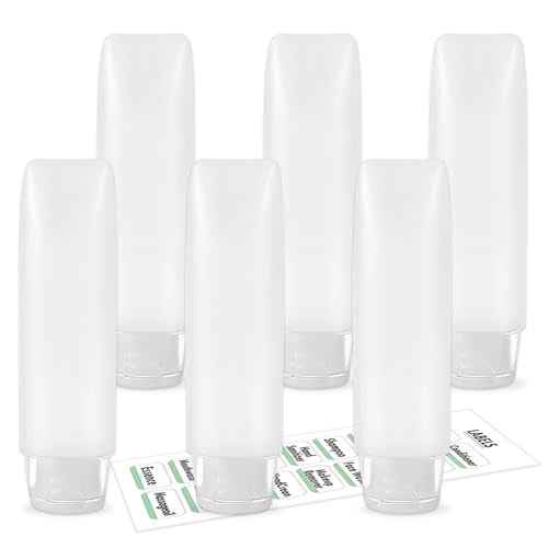 6 Pcs 1 oz Travel Size Toiletries Refillable Travel Bottles, Squeeze Travel Toiletry Bottles with Labels for Toiletry Makeup Travel Containers