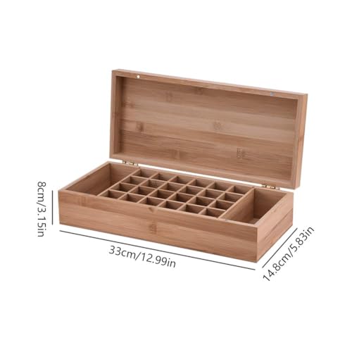 Pure Vie Essential Oil Bamboo Storage Box Travel Display Presentation, Holds 26 Bottles for 5, 10, 15ml - Aromatherapy Organizer Nail Polish Fragrance Container - Keep Your Oils Safe & Space Saver
