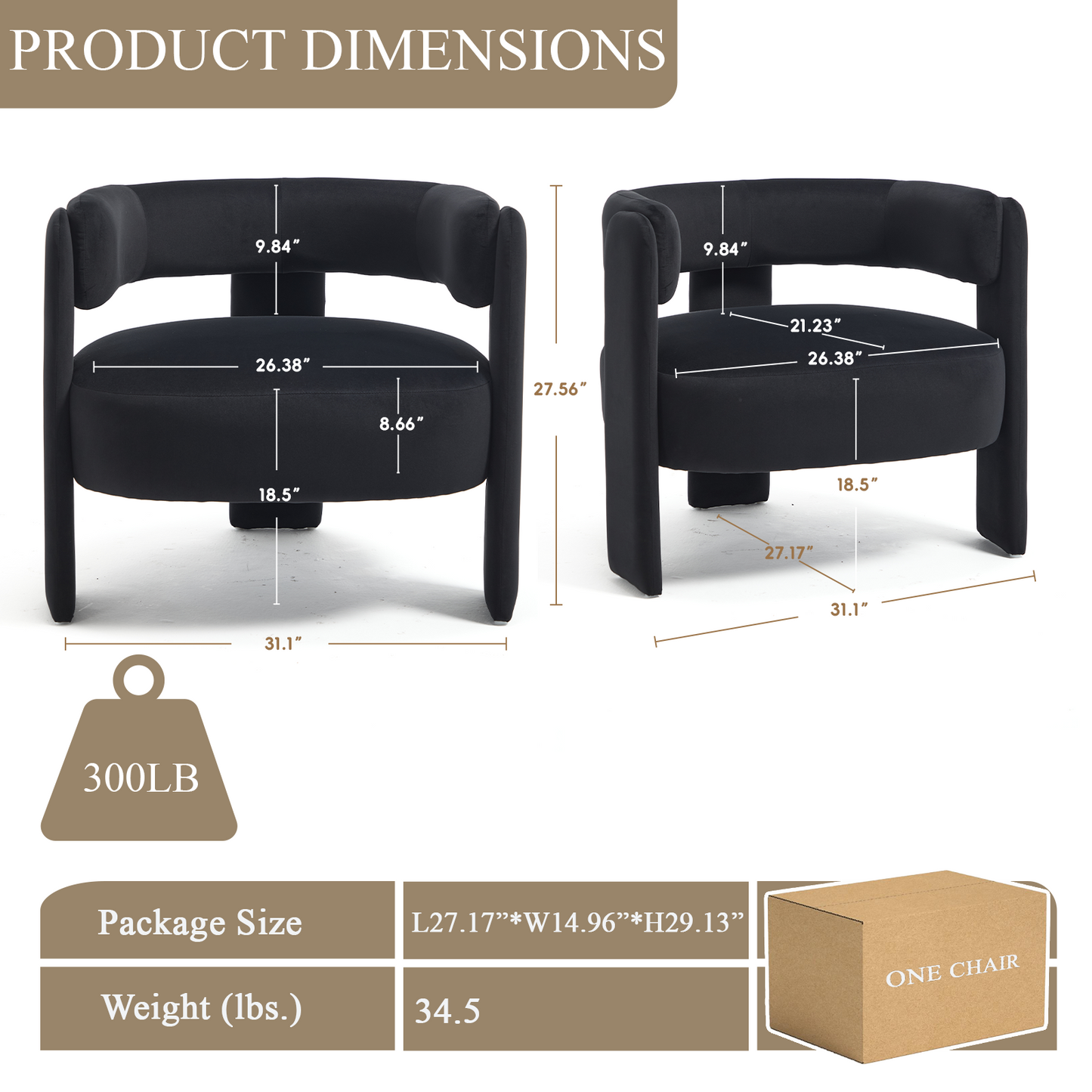 Modern Velvet Accent Chair - Comfy Single Sofa for Living Room