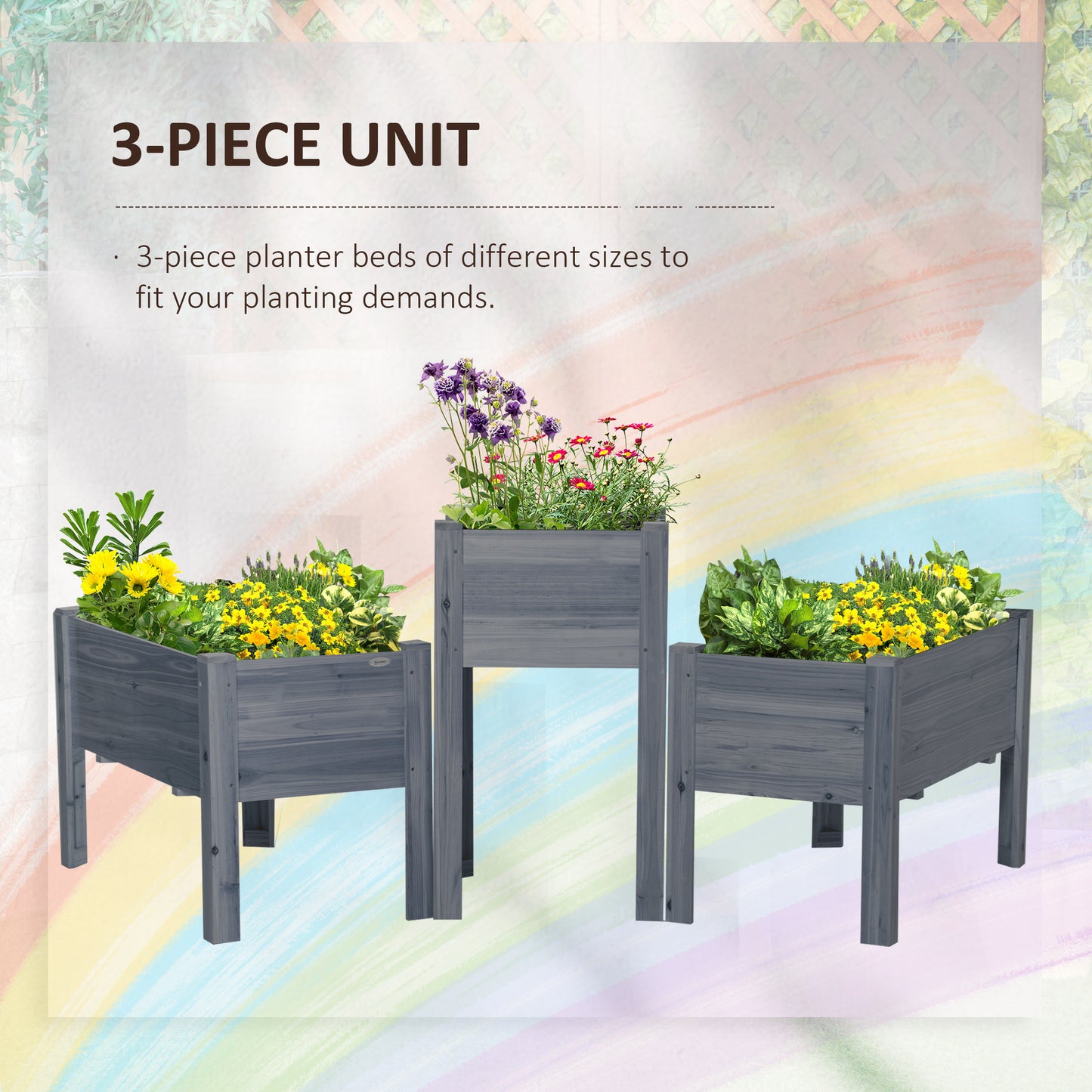 Raised Garden Bed Set of 3 with Legs - Wooden Planter Boxes for Vegetables Herbs
