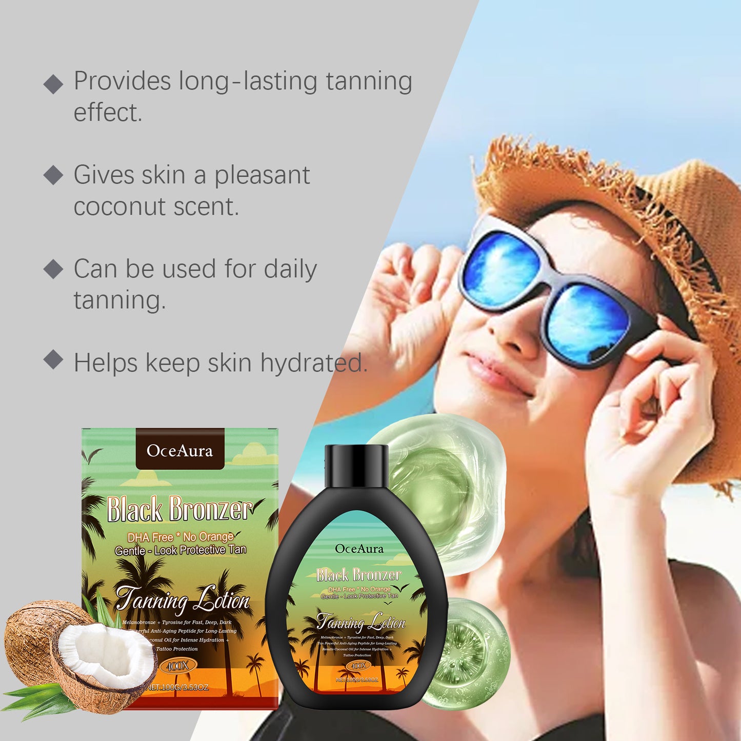 Coconut Tanning Lotion - Moisturizing Darkening Body Care 100g