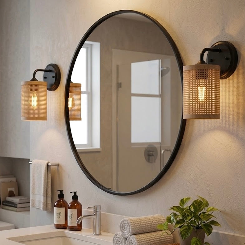 Reef Single Lights Wall Sconce With Natural Rattan Shade Rustic