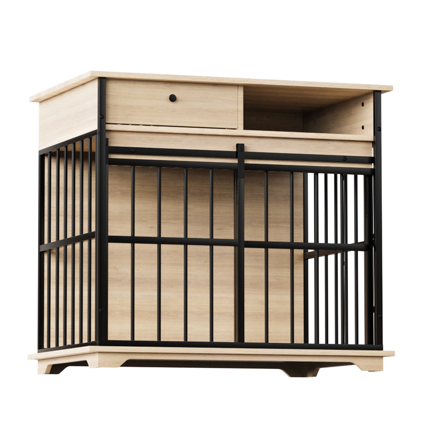 Large Wooden Dog Crate Furniture with Tray - Black Natural
