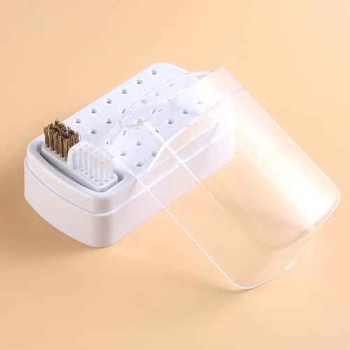 2 in 1 Nail Drill Bit Holder and Nail Drill Bits Cleaner Brush Case, 30 Holes Nail Drill Bits Organizer Display Stand Container Box, Manicure Drill Cleaning Brush, Professional Nail Tools