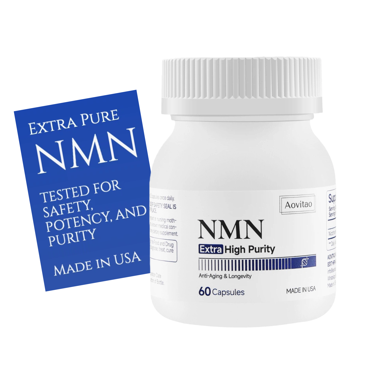 NMN Supplement 500mg - Ultra Pure NAD+ Booster for Cellular Health - 60 Capsules