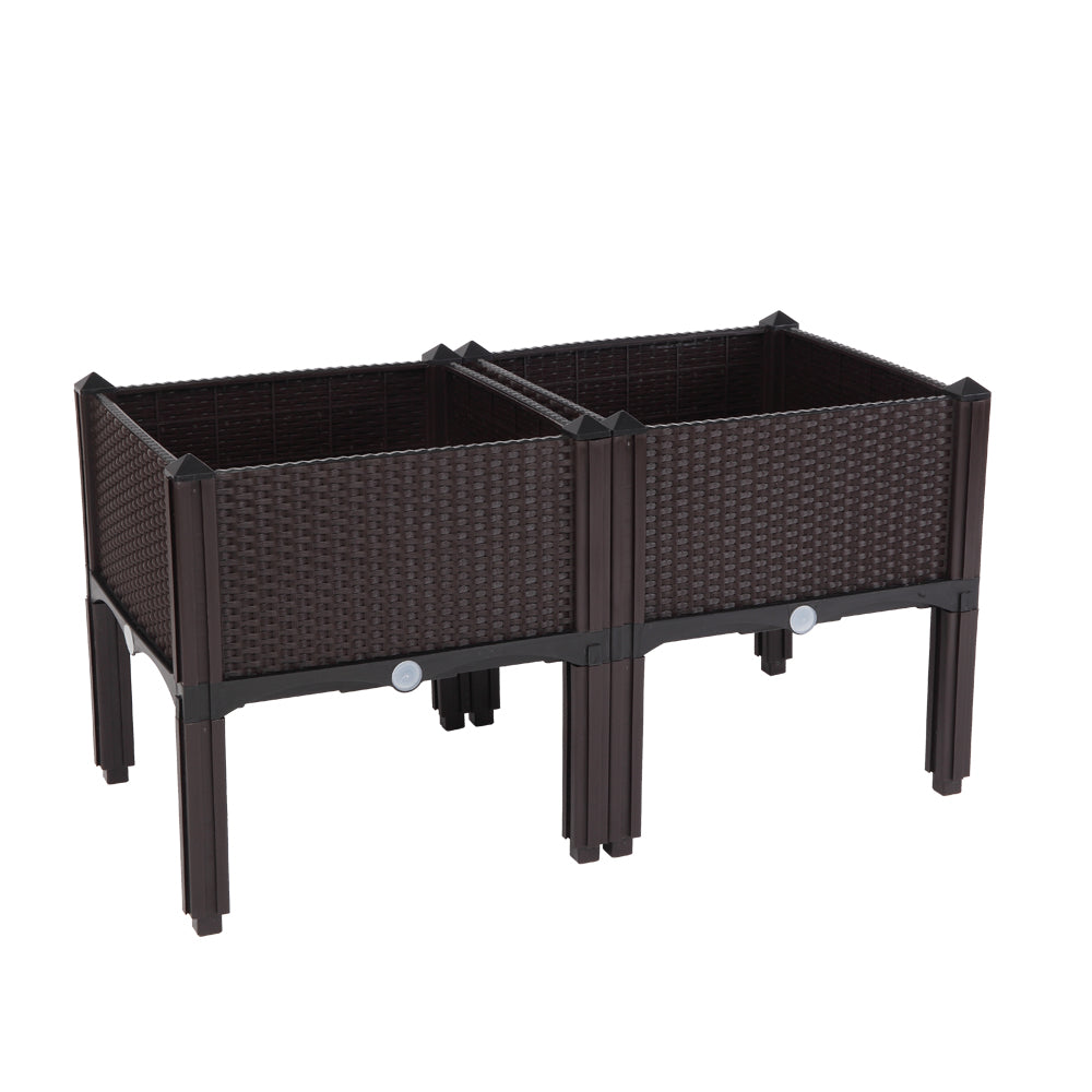 2PCS Brown Injection Molded Planting Box Garden Planter with Rattan Pattern