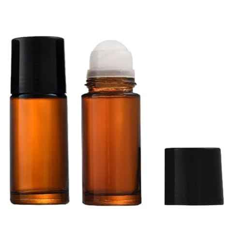 2Pcs Brown 50ml Glass Essential Oil Roller Bottles Refillable Roll on Bottles Empty Deodorant Bottle Containers Rollerball for Fragrance Roller Refillable Containers Accessories