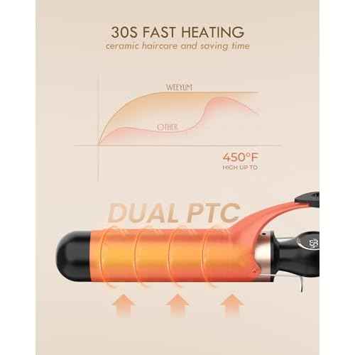 Large Curling Iron 2 Inch, Ceramic Long Barrel Hair Curling Wand, Hair Styling Tool, Dual Voltage, LCD Display, Black