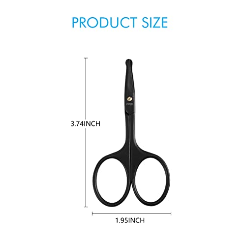 LIVINGO 3.75" Premium Nose Hair Scissors, Curved Safety Blades with Rounded Tip for Trimming Small Details Facial Hair, Ear Hair, Eyebrow (Black)