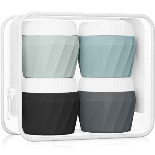 Travel Containers for Toiletries, Premium Cosmetic Silicone Cream Jars, TSA Approved Leak-Proof Refillable Travel Size Toiletries with Clear Bag for Cosmetic Face Body Cream (Gray)