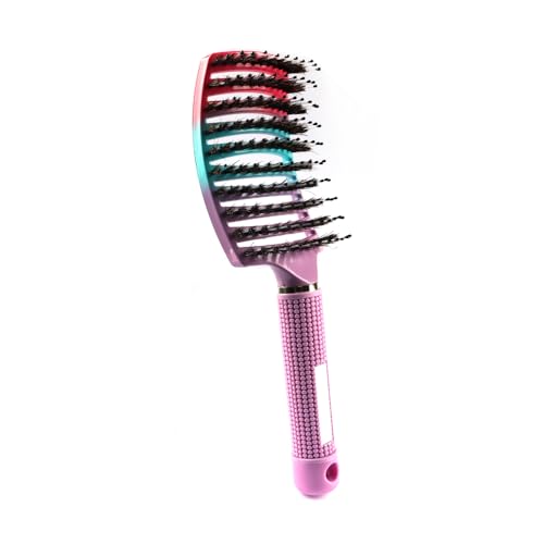 Boar Bristles Detangling Hair Brush Curved Vented Hairbrush for Adult Kids Long Curly Thick Wet Dry Hair Styling Smoothing Quick Drying Massage Gradient Purple