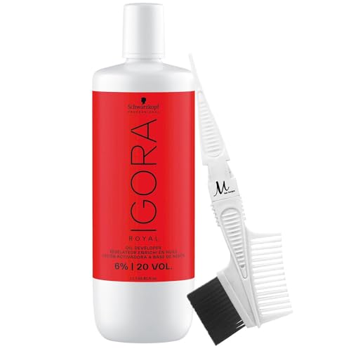 Igora Royal 6% 20 Volume Developer 1 Liter and M Hair Designs Tint Brush/Comb (Bundle 2 items)