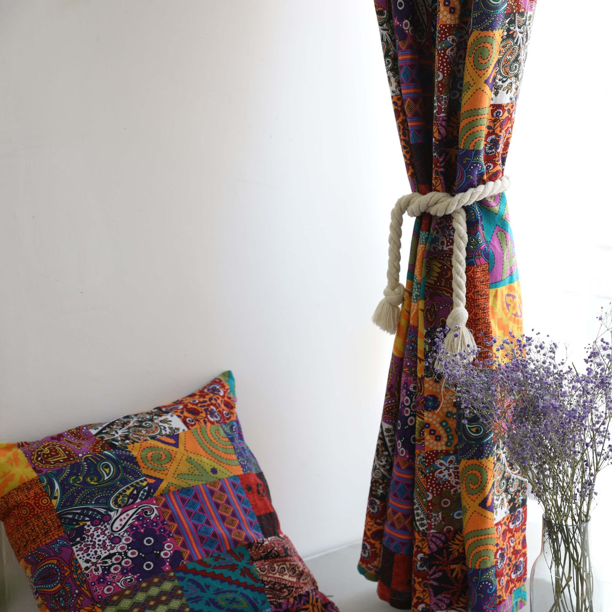 Bohemian Retro Style Cotton Linen Window Curtain for Home