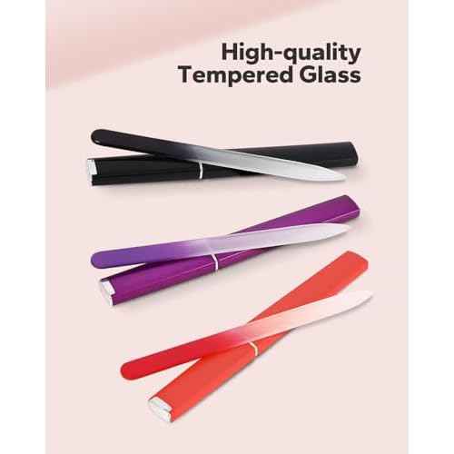 Glass Nail File with Case (3 Pack), Glass Nail Files for Natural Nails, Professional Czech Glass Nail File, Crystal Nail File, Gentle Nail Care Stocking Stuffers and Christmas Gifts for Women
