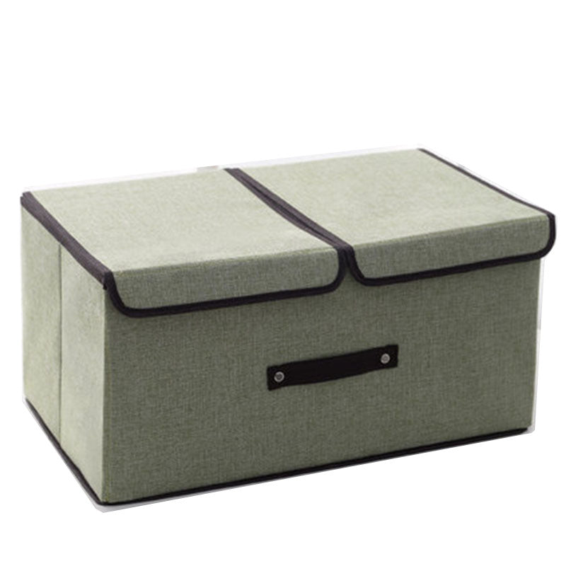 Foldable Cotton Linen Storage Box with Double Lid - Multi-Purpose Home Organizer