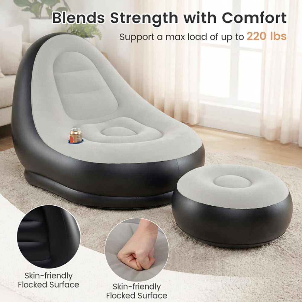 Inflatable Lounge Sofa With Ottoman Portable Air Of Up To 220 Lbs For