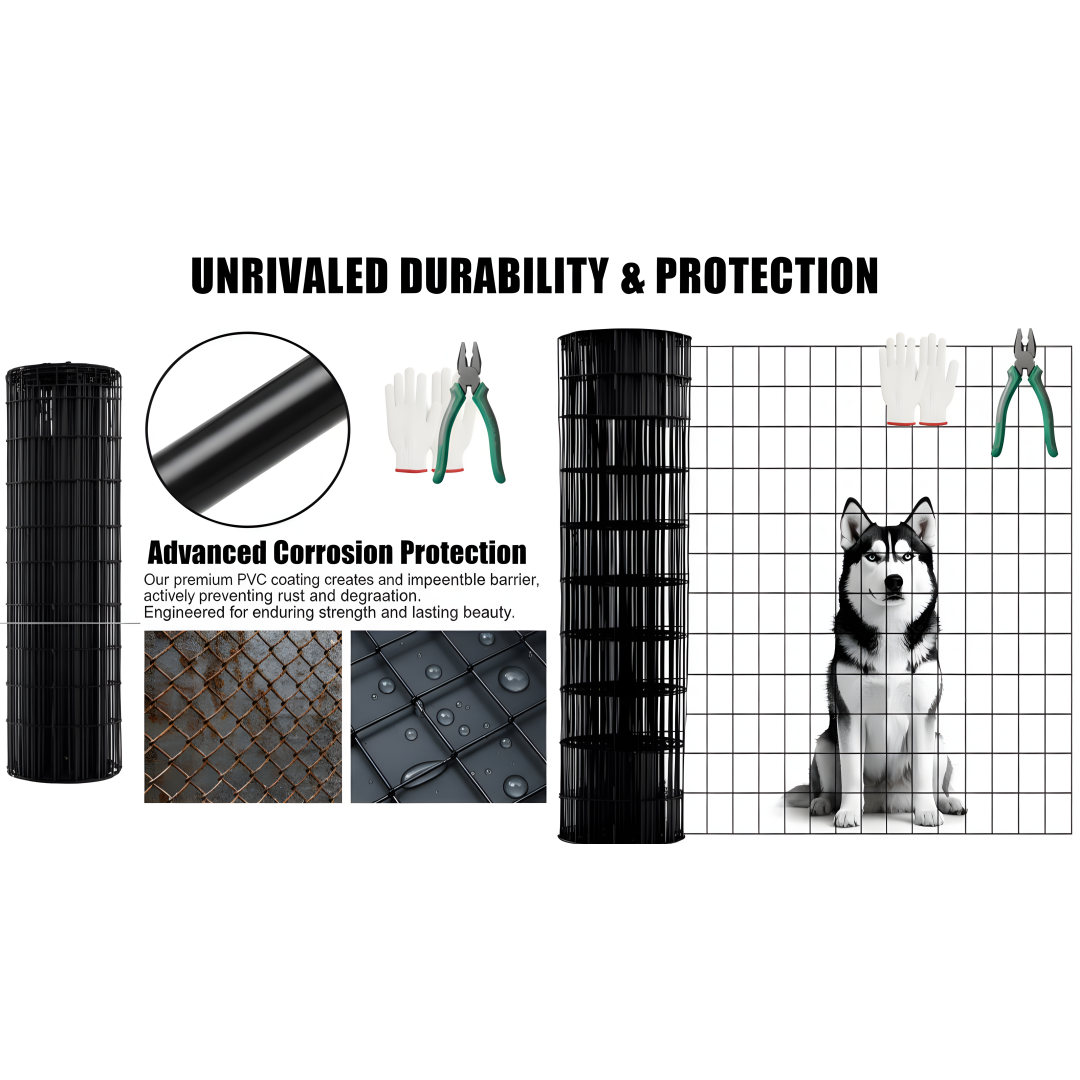48 Inch Black Vinyl-Coated Metal Mesh Fence Panel for Poultry & Pet Cages