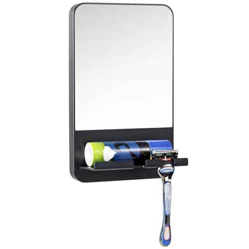 TAILI Fogless Shower Mirror, Anti-Fog with Razor Holder, Suction Shaving Mirror with Storage Tray, Rust-Proof, Shatterproof, Removable for Bathroom, Shower Accessories, Black