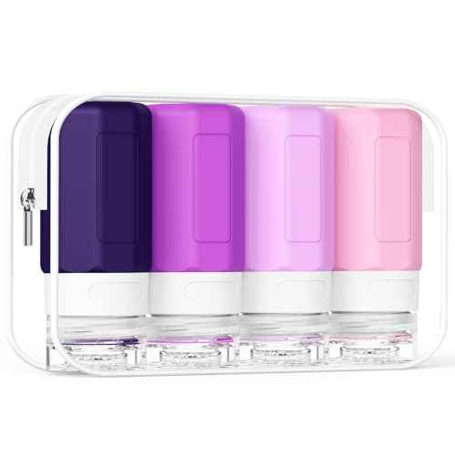 2 oz Travel Bottles, Small Travel Size Containers, TSA Approved Silicone Travel Toiletries Bottles, Shampoo and Conditioner Travel Kit for Women (Purple)