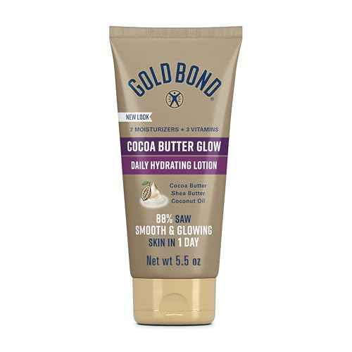 Gold Bond Cocoa Butter Glow Daily Hydrating Lotion with Shea Butter, Cocoa Butter & Coconut Oil, Exfoliating Moisturizer for Dry Skin, 5.5 oz.