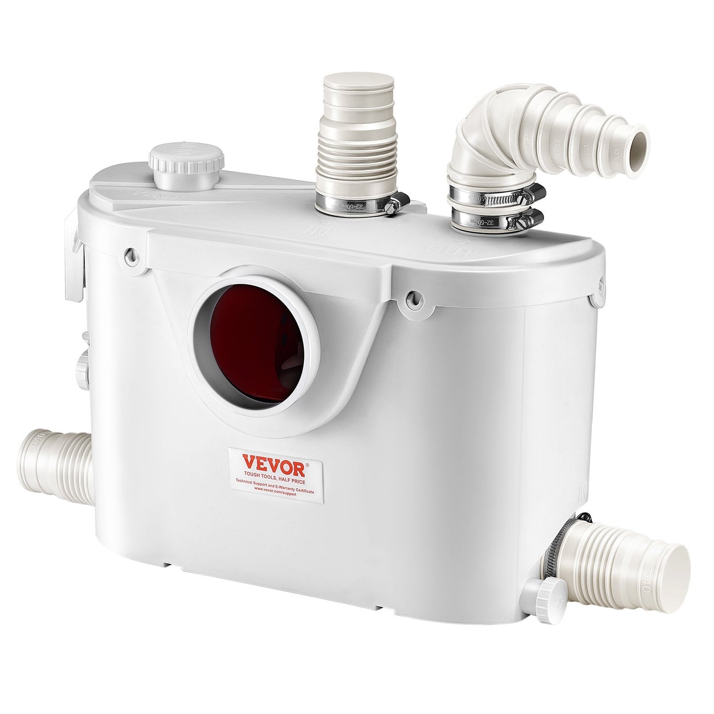 500W Macerator Pump for Toilet and Basement Sink - 29 GPM Flow, 26 Ft Lift, White