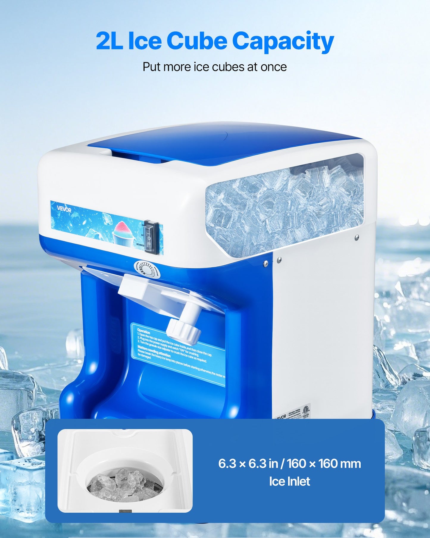 Blue Commercial Ice Shaver 286LBS/H Electric Snow Cone Maker Kitchen Appliance