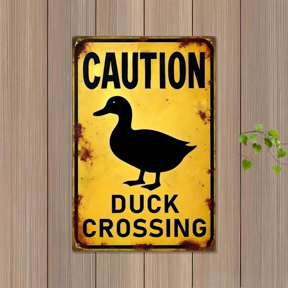 Vintage Caution Duck Silhouette Metal Warning Sign - 8x12 Inch