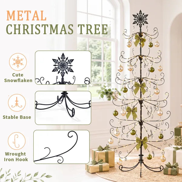 6ft Black Iron Christmas Tree with Snowflake Topper