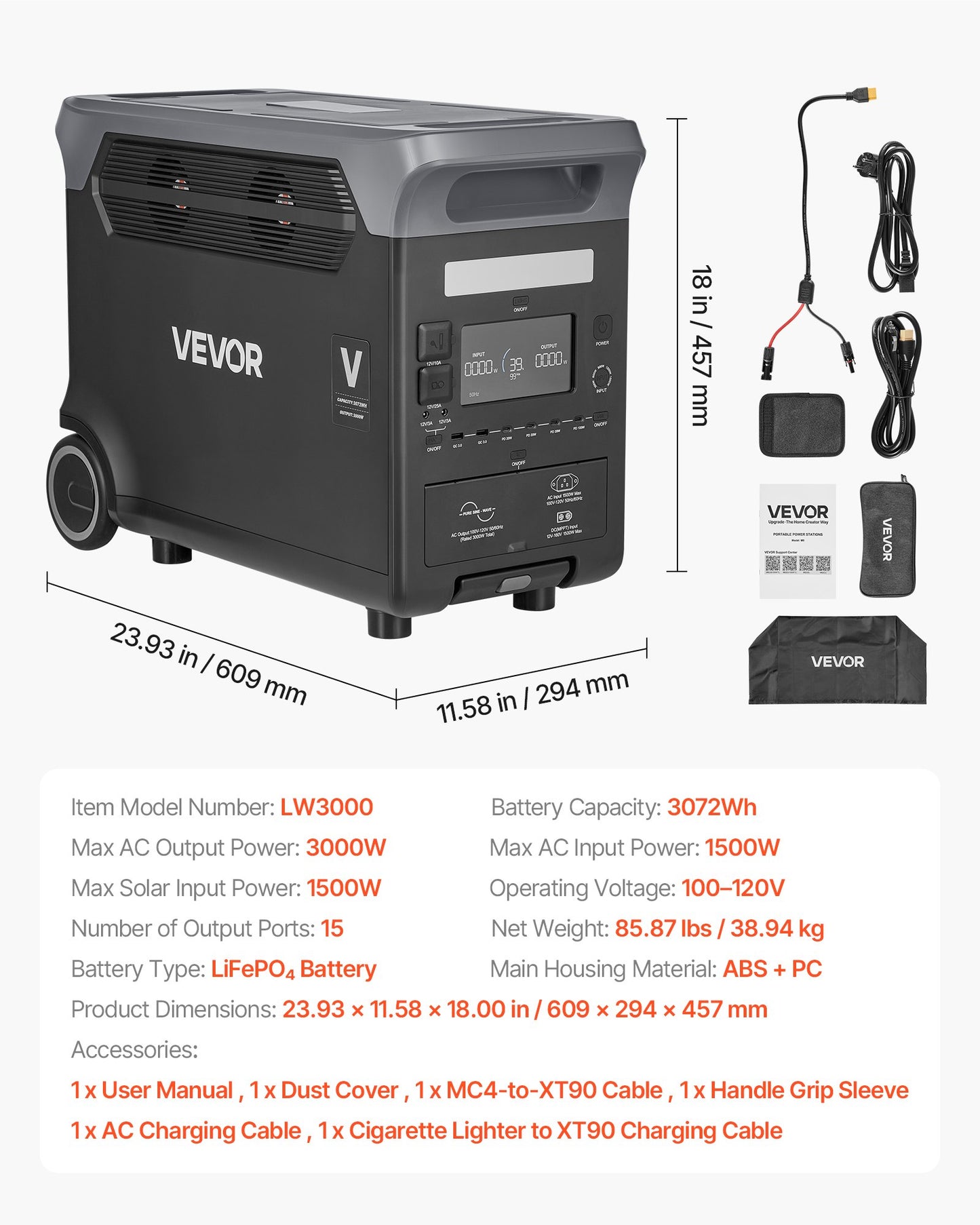 3000W Portable Solar Power Station with 15 Outputs, 3072Wh LiFePO4 Battery Backup for Emergency & Outdoor Use