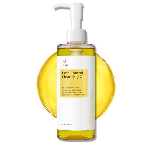 Elvira Pure Cleansing Oil, Makeup Remover & Blackheads Pore Cleanser, Jojoba Oil Cleanser for Face, Korean Skin Care, Plant-based, for Sensitive Skin, Hydrating, Fragrance-Free