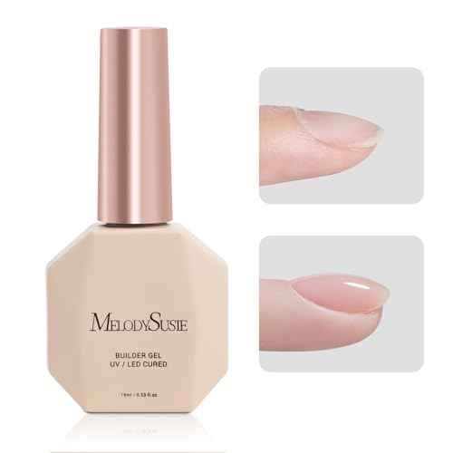 MelodySusie Clear Builder Nail Base Gel for Nails Thickening, Soak Off UV Extension Gel, Rhinestone Nail Glue in a Bottle for Nail Art Design Salon DIY Manicure at Home Gift for Women