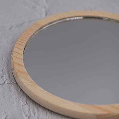 Travel Mirror Hand Mirror for Women Solid Wood Frame Round 6.6 x 12 inch