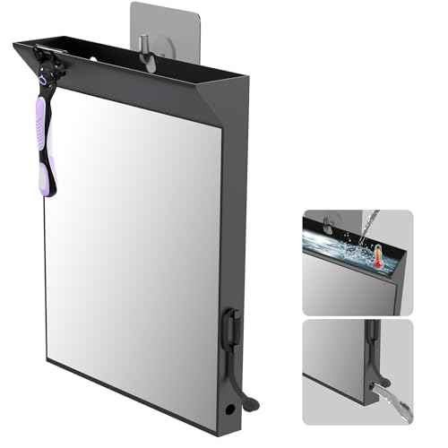 Wall Mount Anti Fog Mirror for Shower,Large Black Mirror for Bathroom,Hot Water Powered Defogging Shower Mirrors for Shaving for Women Makeup,Heated Makeup Mirror Hanging with Hook