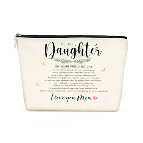 Inspirational Bridal Shower Cosmetic Bag - Wedding Makeup Bag for Bride, Congratulations Gift from Mom to Daughter