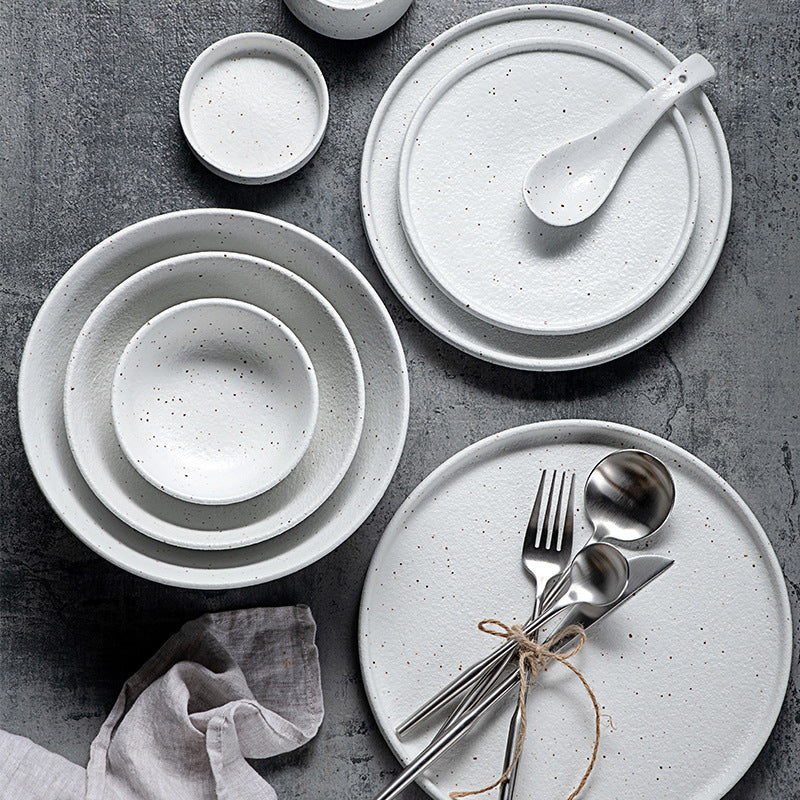 Porcelain Dinner Plate & Bowl Set with Spoon - Kitchen Tableware