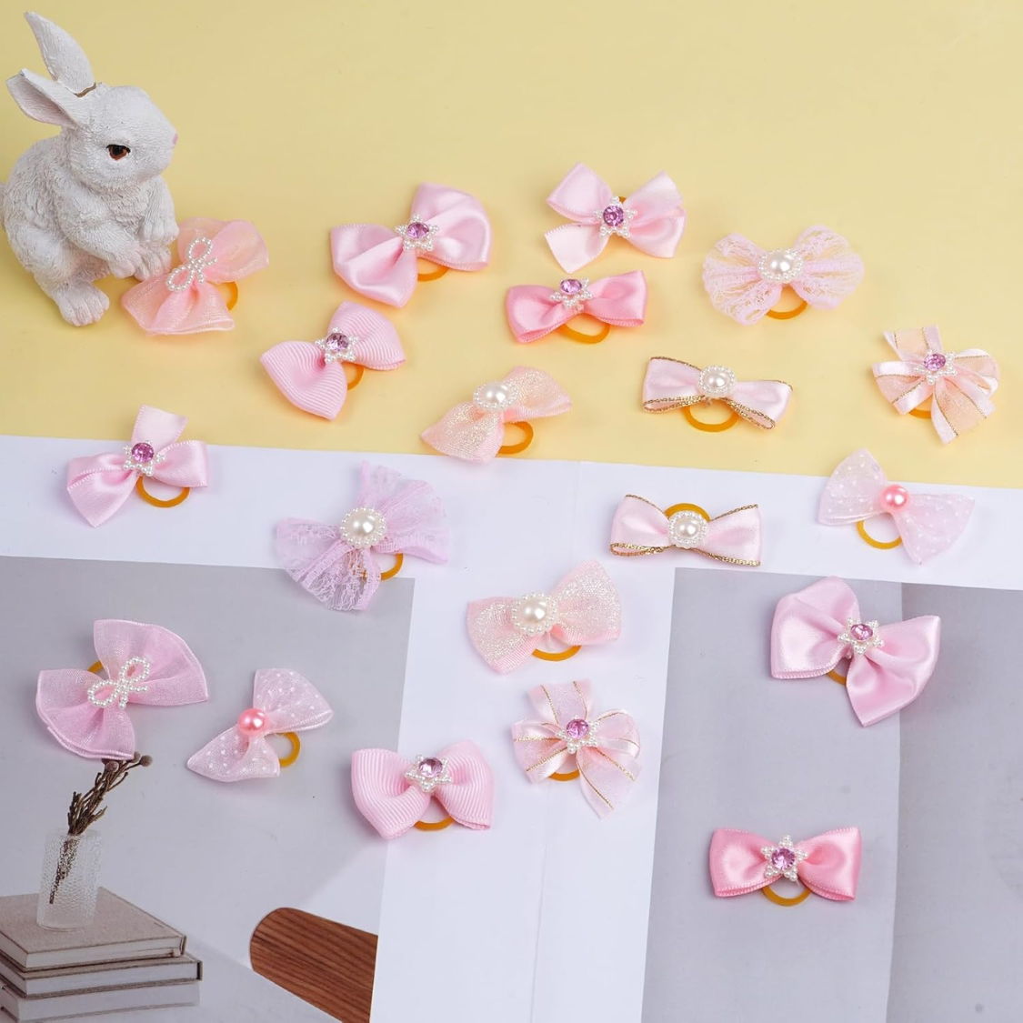 Pet Dog Hair Bows Set - 20 Cute Elastic Ribbon Accessories for Small to Large Dogs