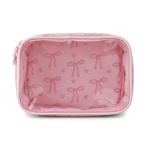 Women's bow cosmetic bag, transparent waterproof suitable for travel cute cosmetic bag girlfriend mother bridesmaid gift