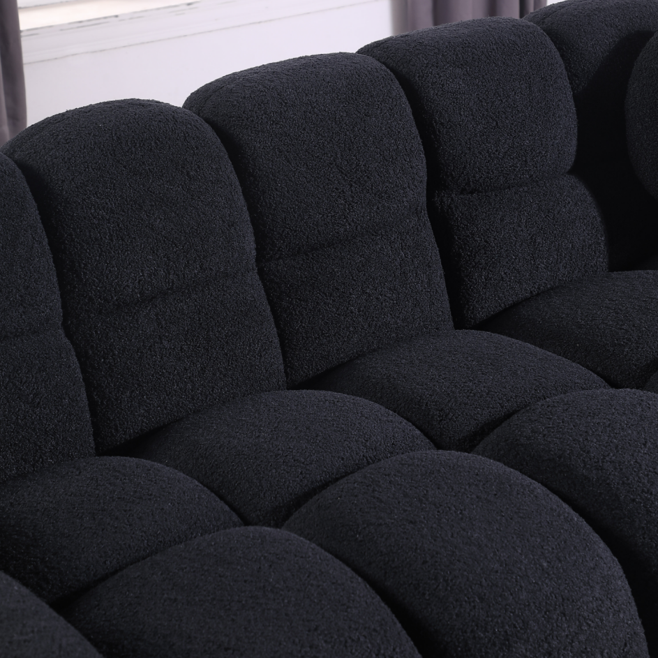 87.4" Black Boucle Sofa - 3 Seater with Plush Cushions