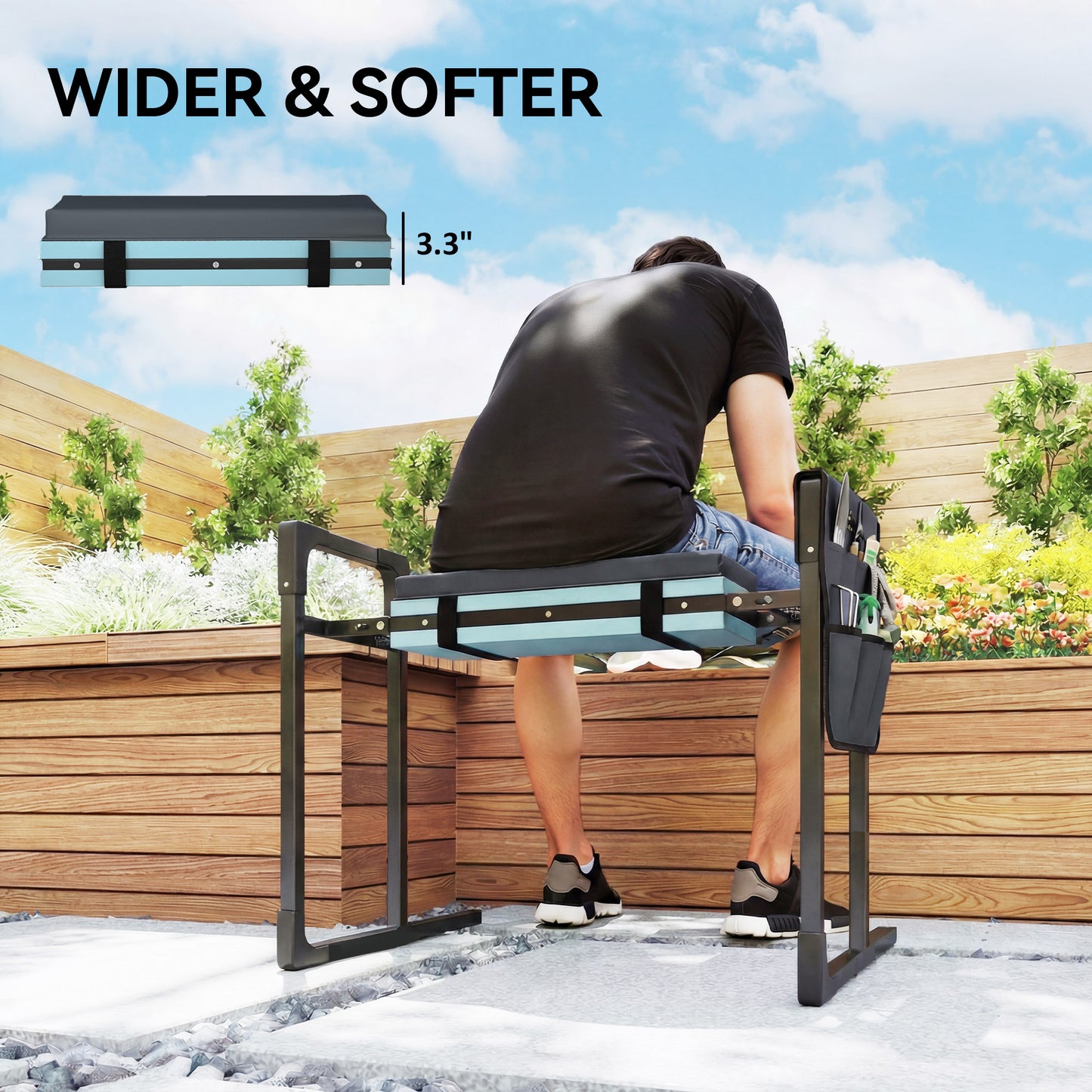 Heavy Duty Foldable Garden Kneeler and Seat with Thick Soft Kneeling Pad, Extendable Steel Legs