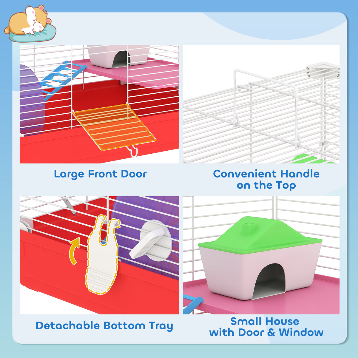 Hamster Cage 18.5 Inch with Exercise Wheel Water Bottle & Habitat - Red