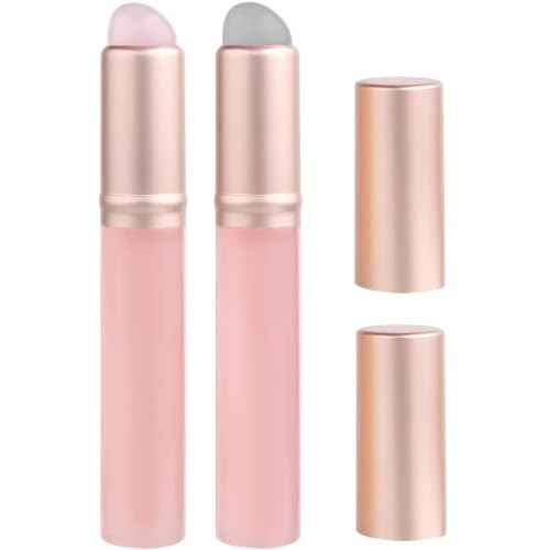 2 Pcs Silicone Lip Brush with Cap for Lipstick Lip Gloss(Pink)