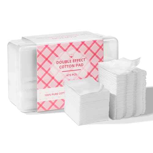 Square Cotton Pads 475 Pcs Makeup Remover Pads Cotton Squares for Face 75 Thick and 400 Ultra-Thin for Daily Skin Care, Pair with Makeup Remover