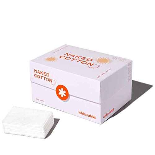 White Rabbit ? Naked Cotton Textured ? Unbleached Perforated Cotton Pads for Toner, Makeup Removal & Masks | Lint-Free, Exfoliating, Natural & Cruelty-Free | Korean Skin Care Product (200 Count)