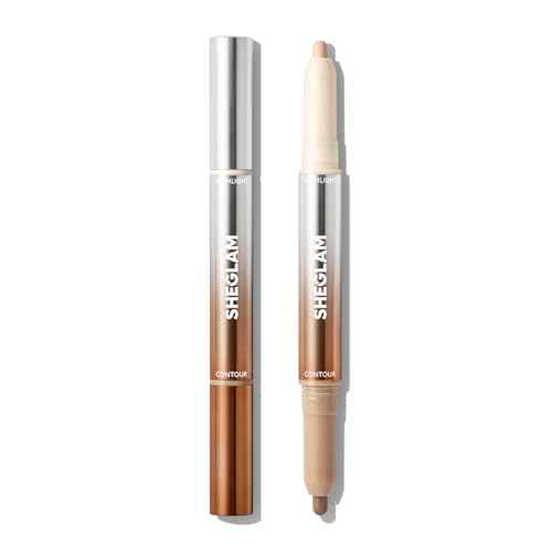 SHEGLAM Fine Line 2-In-1 Nose Contour & Highlight Pen Long Lasting Waterproof Cream Bronzer & Highlight Sticks-Umber