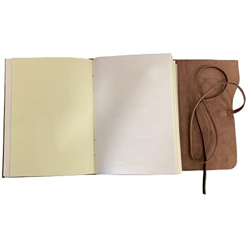 Rustic Town Full Grain Leather Photo Album with Gift Box - Scrapbook Style Pages (Large, Brown)