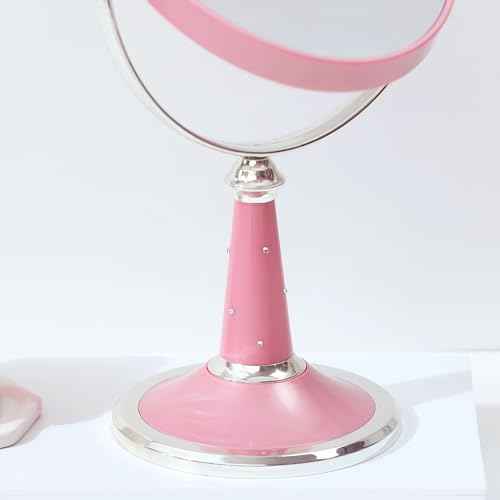 XPXKJ 6-Inch Mirrors Tabletop Vanity Makeup Mirror Two-Sided Swivel with Diamond Desk Mirror One Side 3X Magnification