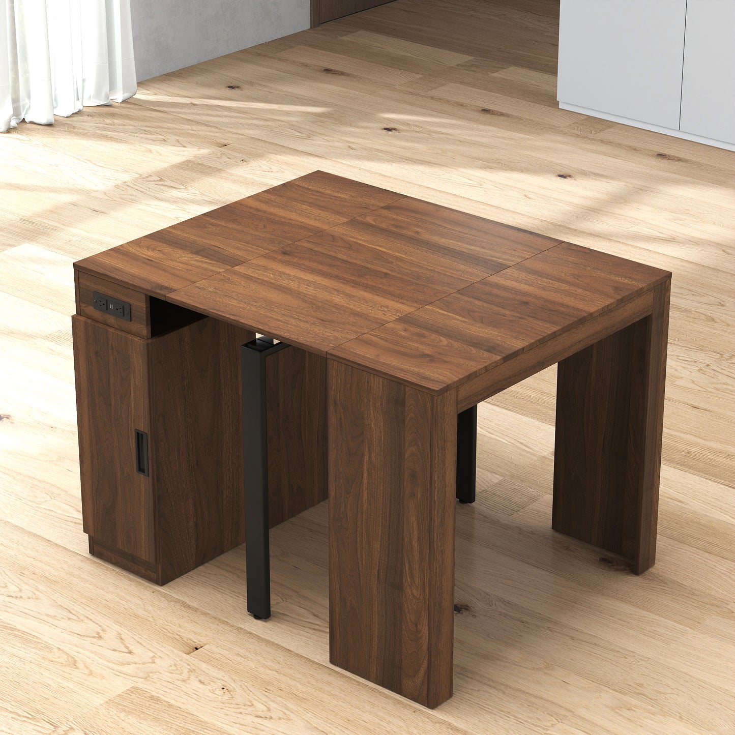 Modern Extendable Dining Table with Outlet - Walnut Finish